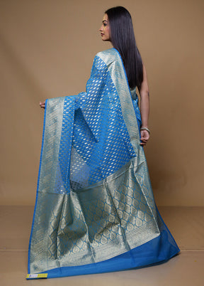 Blue Organza Saree With Blouse Piece