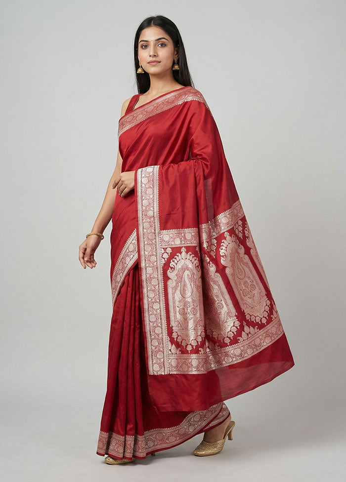 Maroon Katan Silk Saree With Blouse Piece