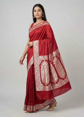 Maroon Katan Silk Saree With Blouse Piece