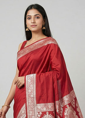 Maroon Katan Silk Saree With Blouse Piece