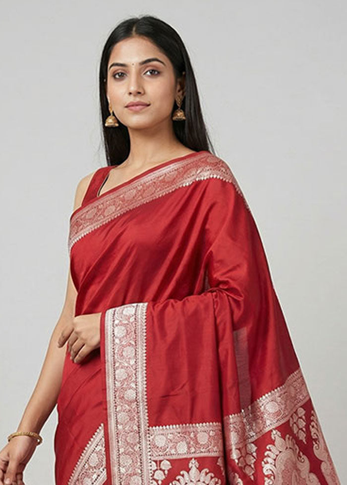 Maroon Katan Silk Saree With Blouse Piece