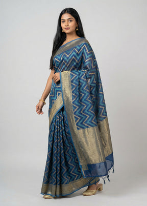 Blue Kora Silk Saree With Blouse Piece