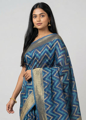 Blue Kora Silk Saree With Blouse Piece