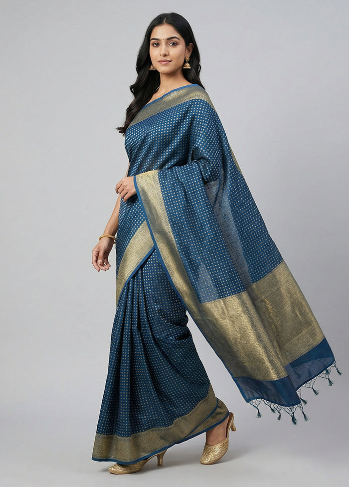 Blue Kora Silk Saree With Blouse Piece
