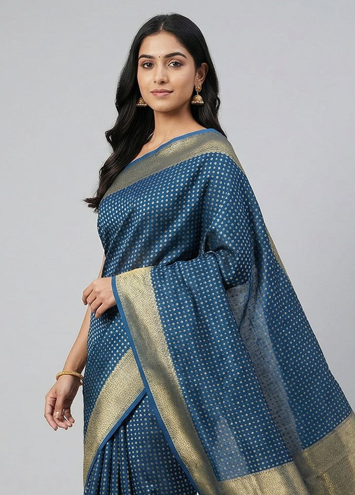 Blue Kora Silk Saree With Blouse Piece