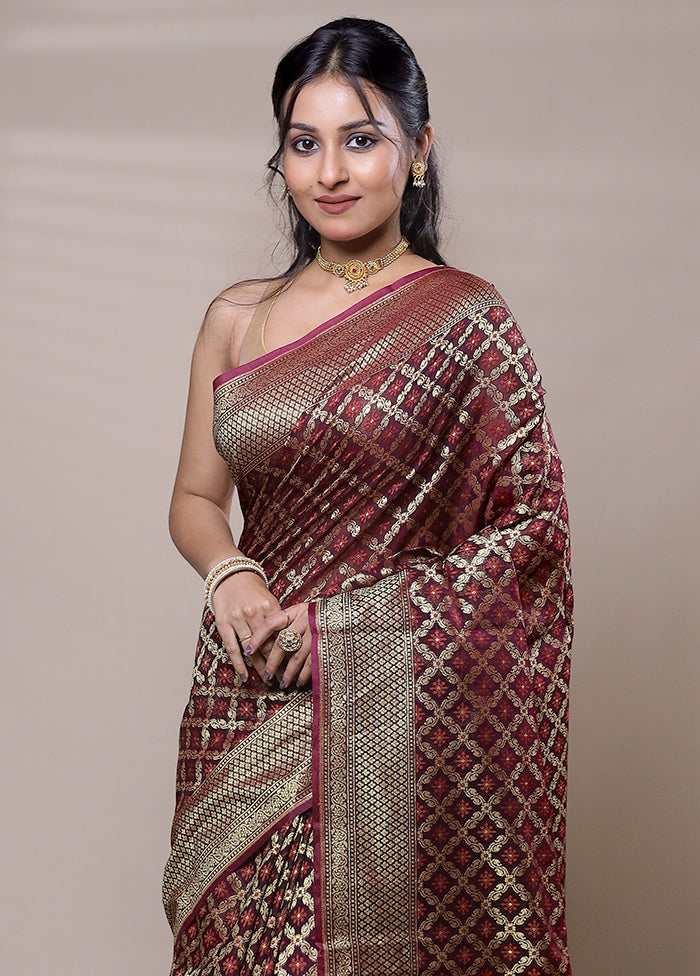 Maroon Kora Silk Saree With Blouse Piece