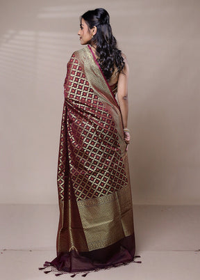 Maroon Kora Silk Saree With Blouse Piece