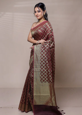 Maroon Kora Silk Saree With Blouse Piece