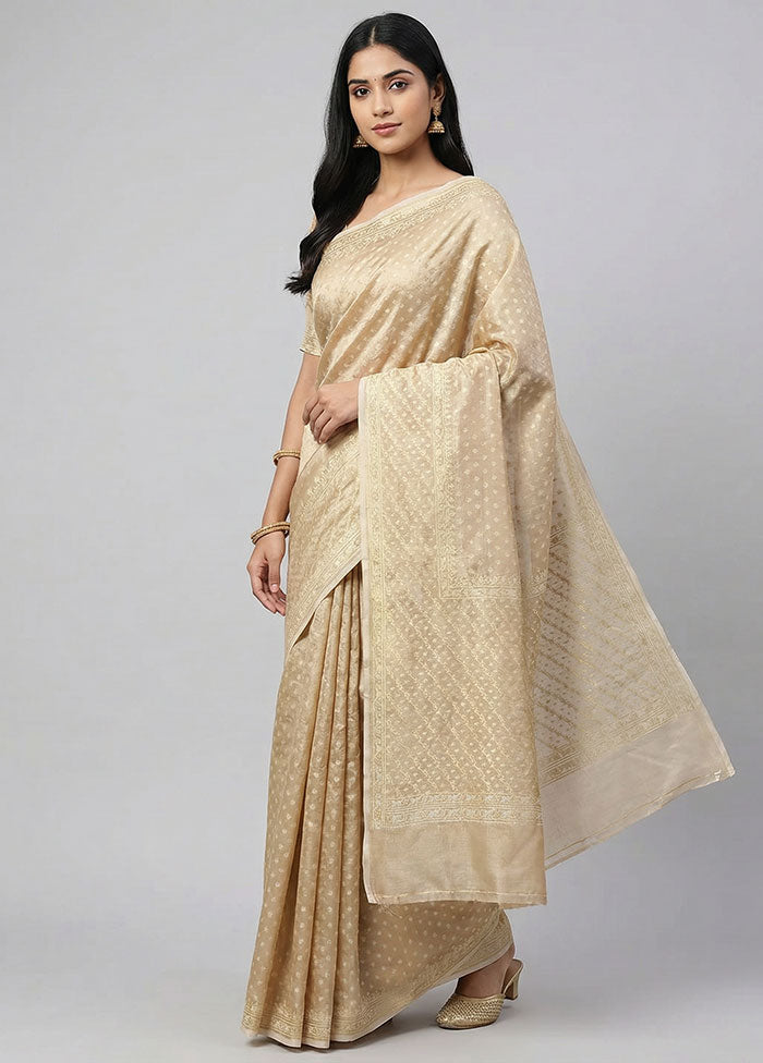 Cream Tissue Silk Saree With Blouse Piece