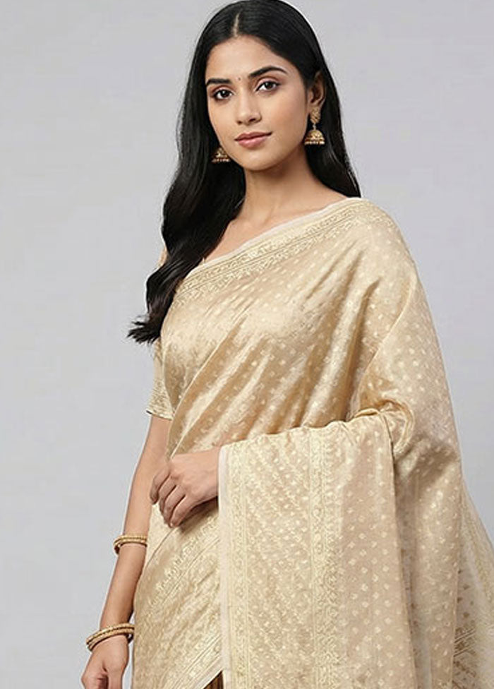 Cream Tissue Silk Saree With Blouse Piece