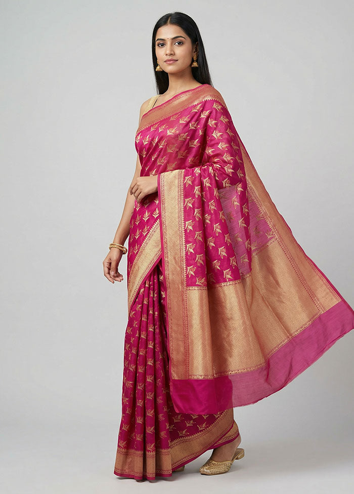 Pink Kora Silk Saree With Blouse Piece