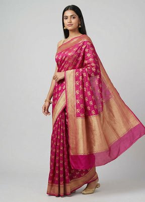 Pink Kora Silk Saree With Blouse Piece