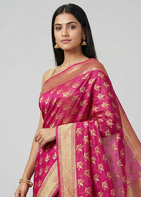 Pink Kora Silk Saree With Blouse Piece