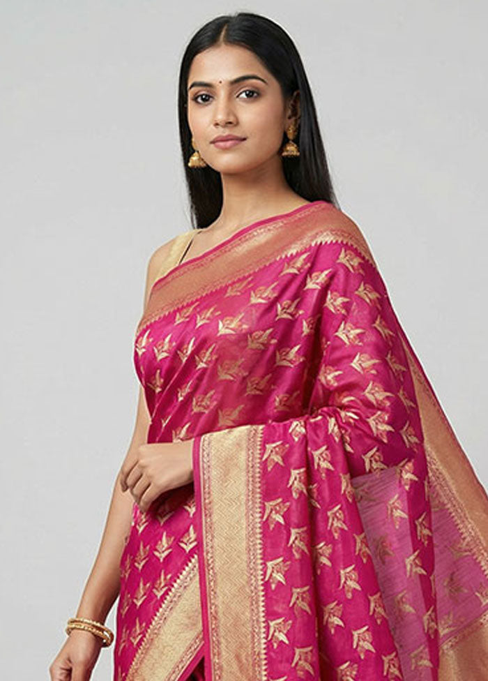 Pink Kora Silk Saree With Blouse Piece