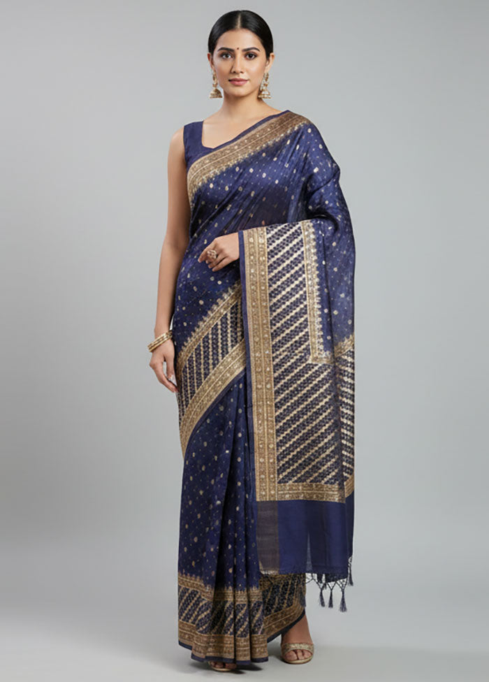 Blue Kora Silk Saree With Blouse Piece