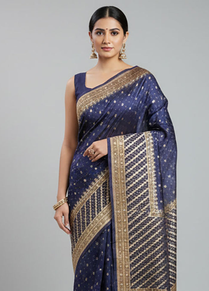 Blue Kora Silk Saree With Blouse Piece