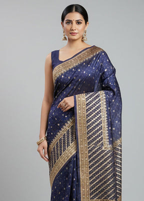 Blue Kora Silk Saree With Blouse Piece