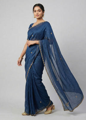 Blue Chiffon Silk Saree With Blouse Piece