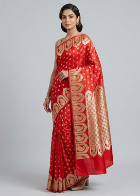 Red Banarasi Silk Saree With Blouse Piece