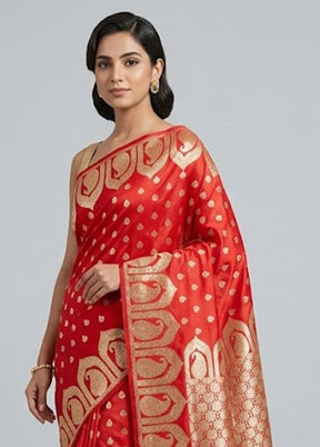 Red Banarasi Silk Saree With Blouse Piece