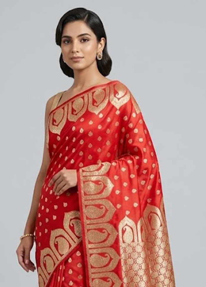 Red Banarasi Silk Saree With Blouse Piece