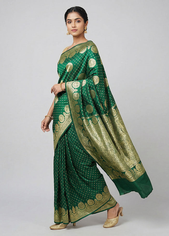Green Banarasi Silk Saree With Blouse Piece
