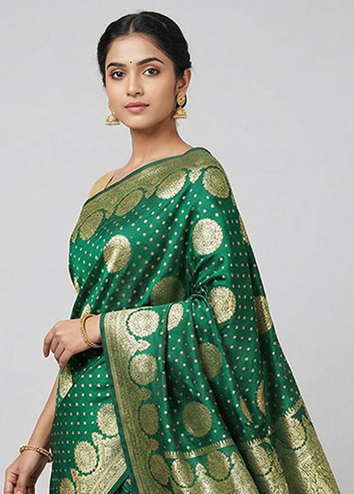 Green Banarasi Silk Saree With Blouse Piece