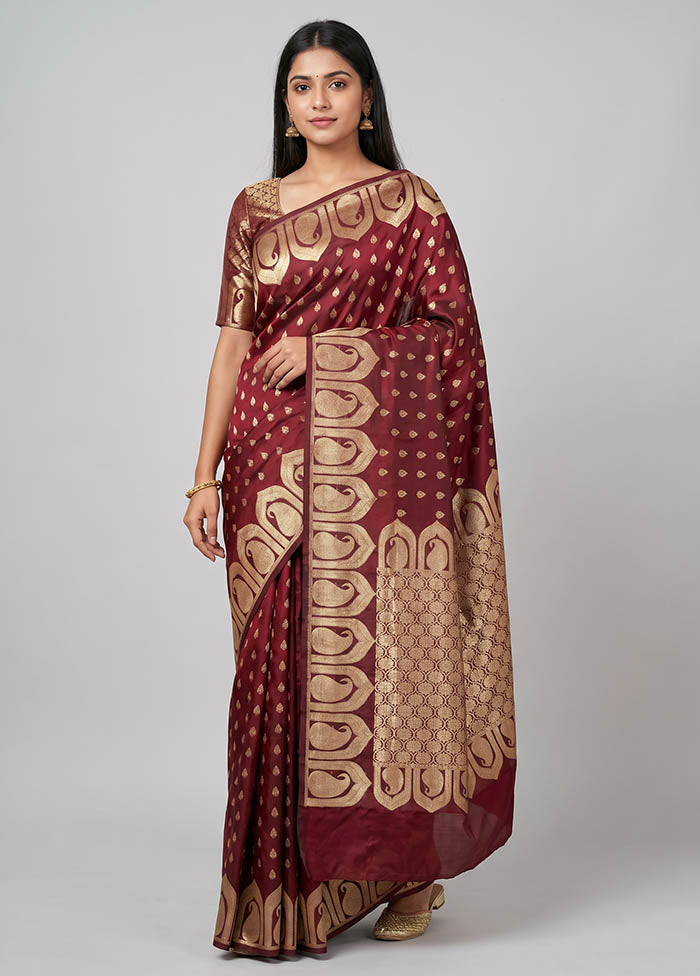 Maroon Banarasi Silk Saree With Blouse Piece