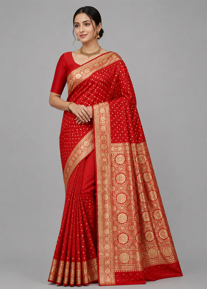 Red Banarasi Silk Saree With Blouse Piece