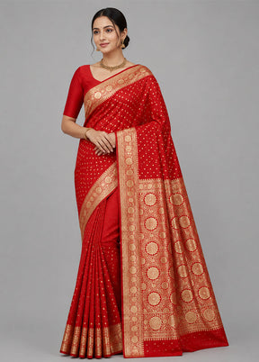 Red Banarasi Silk Saree With Blouse Piece