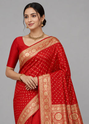 Red Banarasi Silk Saree With Blouse Piece