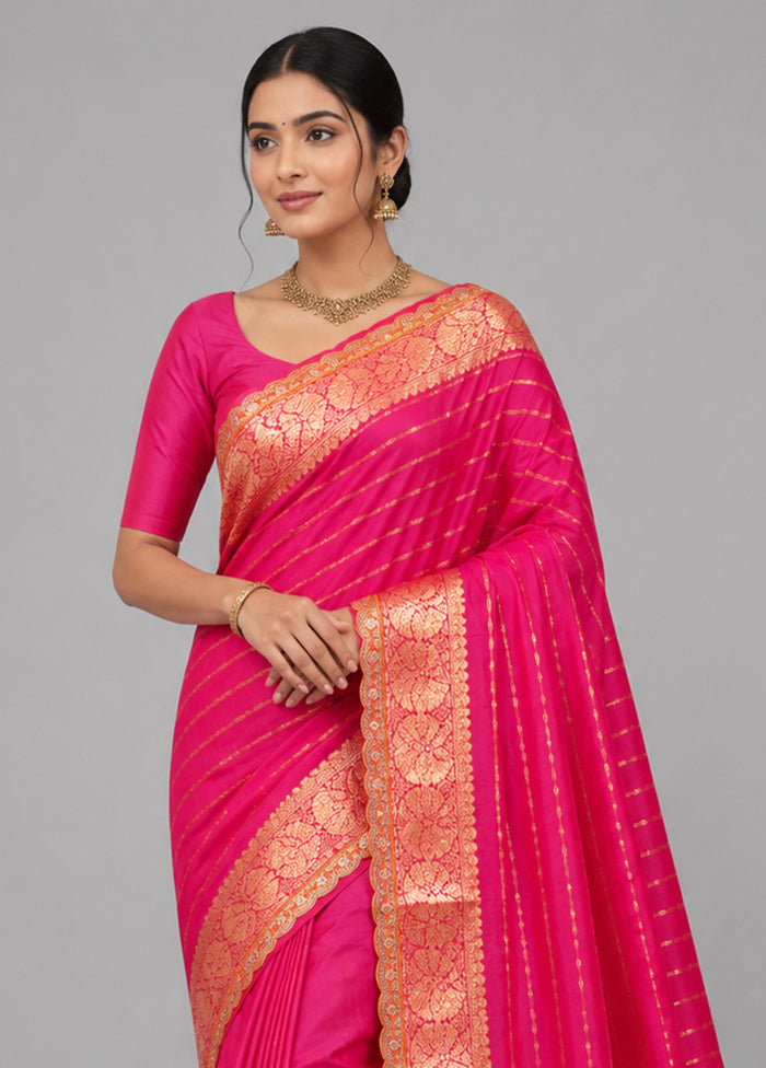 Pink Chiffon Silk Saree With Blouse Piece