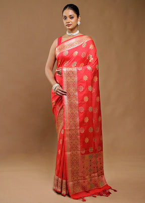 Pink Dupion Silk Saree With Blouse Piece