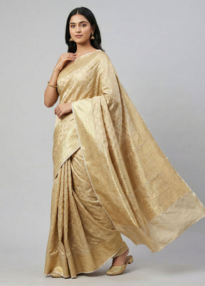 Cream Banarasi Silk Saree With Blouse Piece
