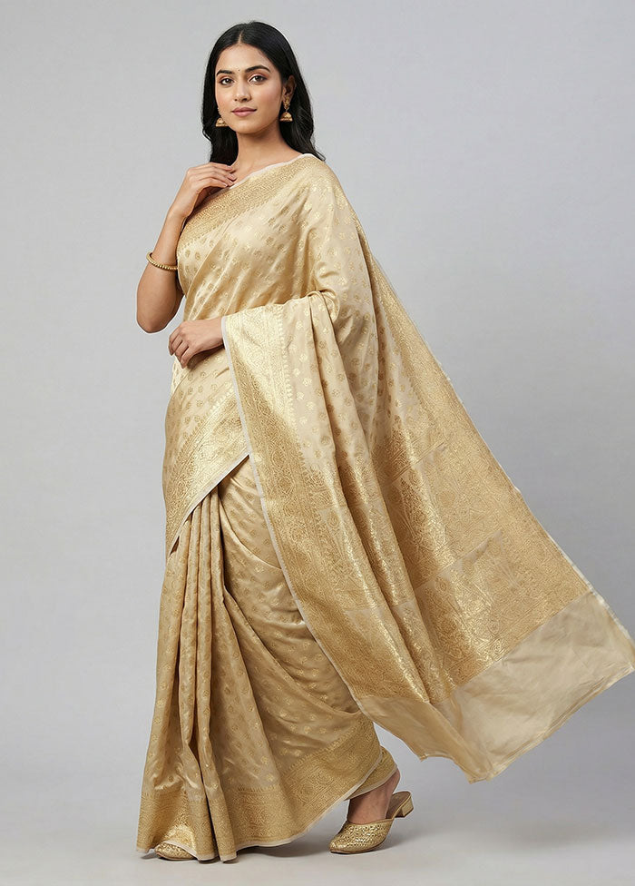 Cream Banarasi Silk Saree With Blouse Piece