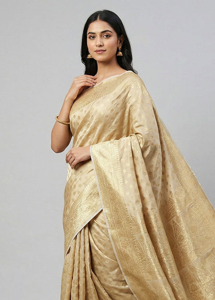 Cream Banarasi Silk Saree With Blouse Piece