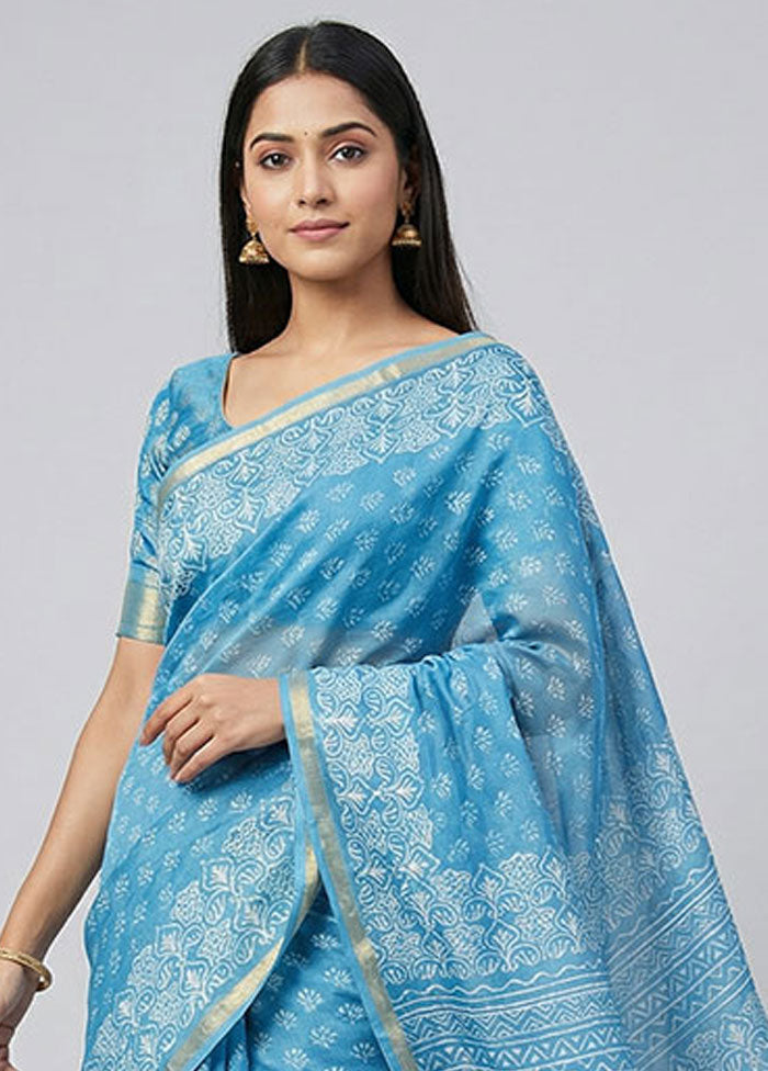 Blue Chanderi Silk Saree With Blouse Piece
