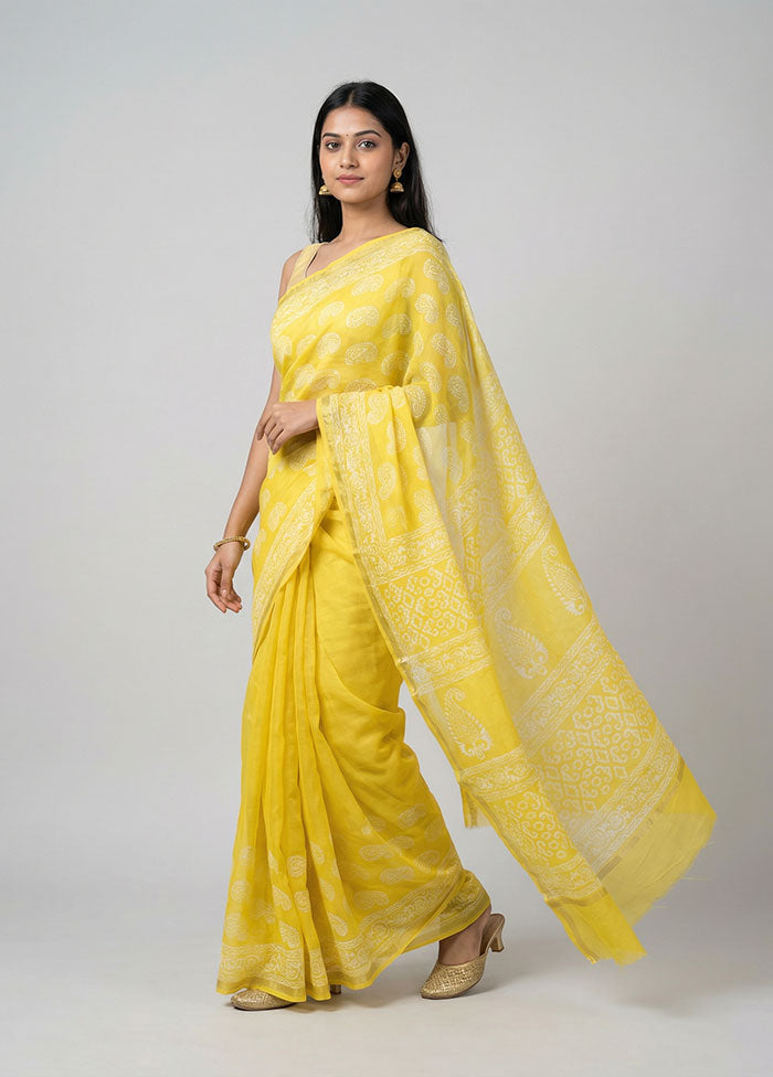 Yellow Chanderi Silk Saree With Blouse Piece