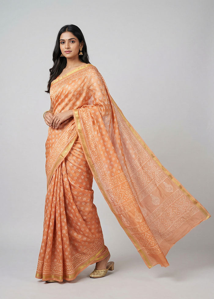 Peach Chanderi Silk Saree With Blouse Piece