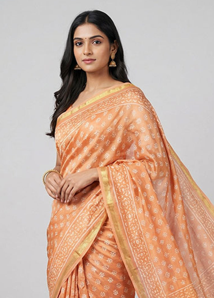 Peach Chanderi Silk Saree With Blouse Piece