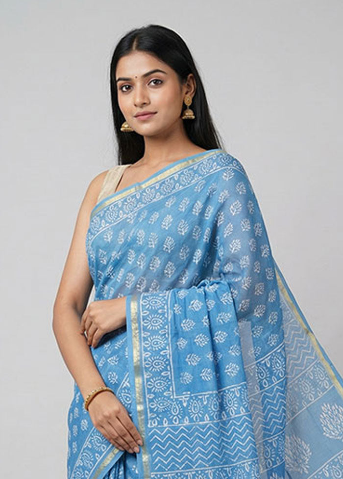 Blue Chanderi Silk Saree With Blouse Piece
