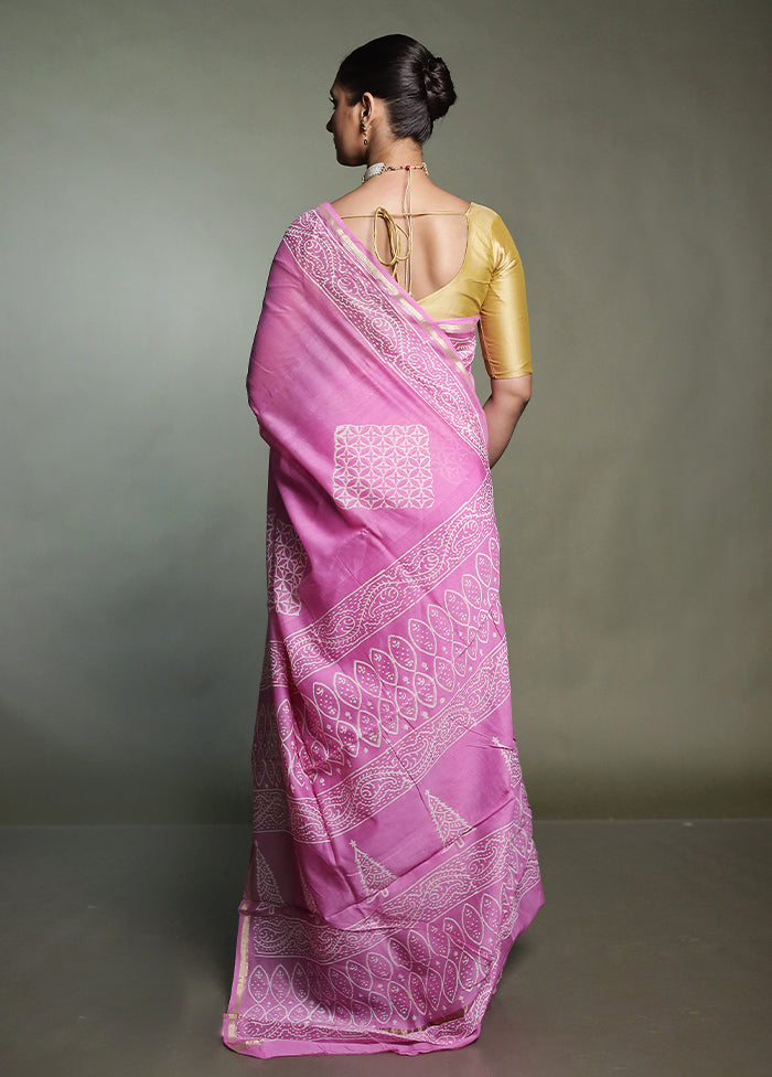 Pink Chanderi Cotton Saree With Blouse Piece