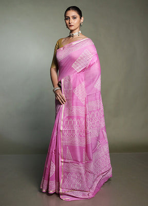 Pink Chanderi Cotton Saree With Blouse Piece