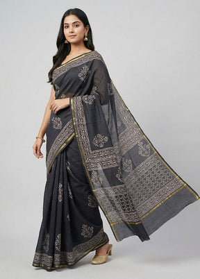 Blue Chanderi Silk Saree With Blouse Piece