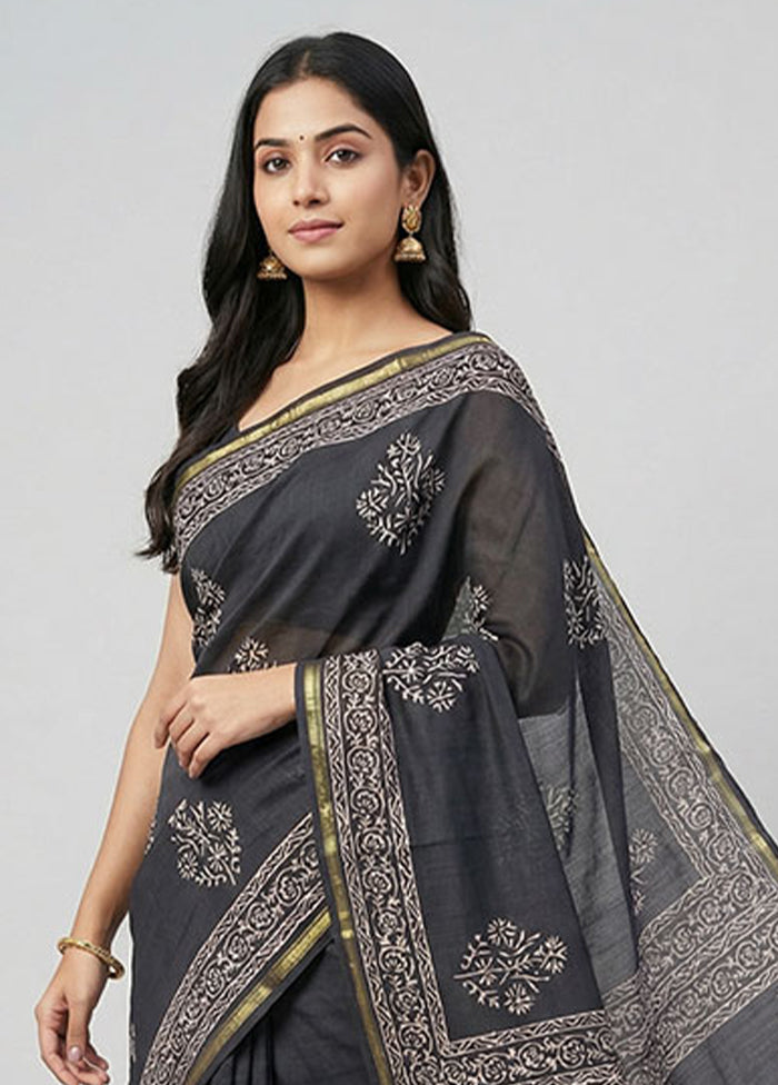 Blue Chanderi Silk Saree With Blouse Piece