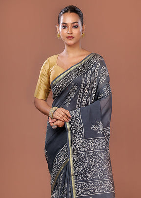 Grey Chanderi Silk Saree Without Blouse Piece