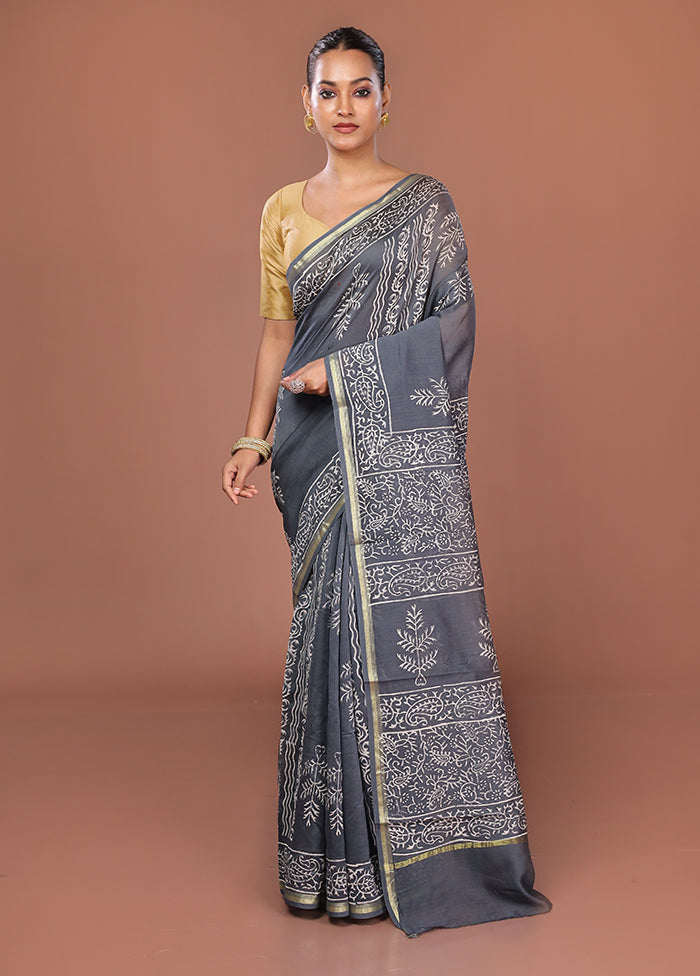 Grey Chanderi Silk Saree Without Blouse Piece