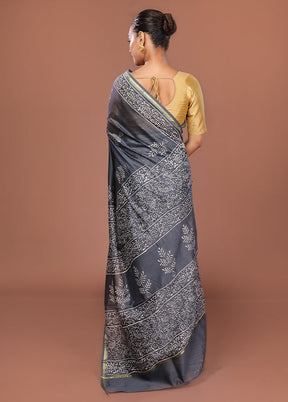Grey Chanderi Silk Saree Without Blouse Piece