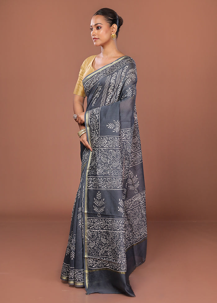 Grey Chanderi Silk Saree Without Blouse Piece