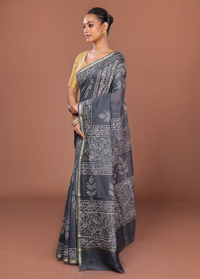 Grey Chanderi Silk Saree Without Blouse Piece